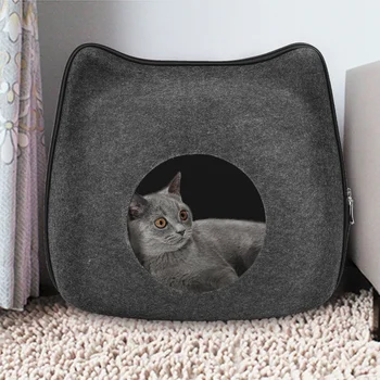 

Gray Easy Detachable Natural felt Cat Bed Breathable Cat Pet Cave Dark Cat Bed House With Cushion for Pets Cats Pet Accessories