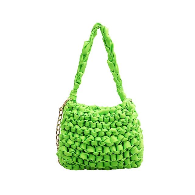 Bolso de mano tejido para mujer, bolsa de hombro naranja, verde neón, color fluorescente, vacaciones verano, para para teléfono _ - AliExpress Mobile