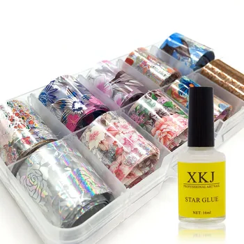 

10Pcs Nail Foil Set Transparent Colorful Nail Art Transfer Sticker 2.5*100cm Shiny Flower Manicure UV Gel Decoration DIY
