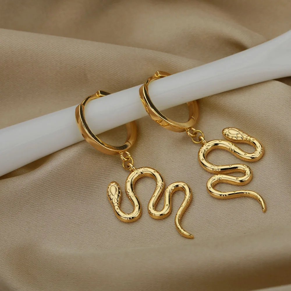 Snake Earrings Stainless Steel Drop Gold