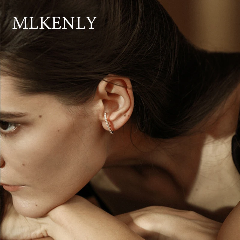 

MLKENLY 925 sterling silver personality fashion single earring Gold silver light luxury E-shaped inlaid zircon jewelry for women