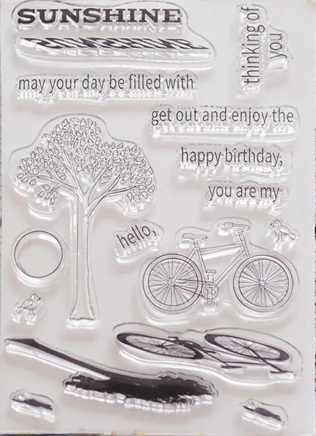 Sunshine tree bike shadow Transparent Clear Stamps / Silicone stamp for DIY scrapbooks photo album/Card Making | Канцтовары для