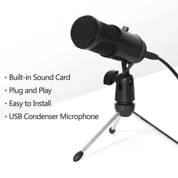 

USB Condenser Microphone Plug and Play Computer Mic with Volume Control for Gaming Recording Live Streaming