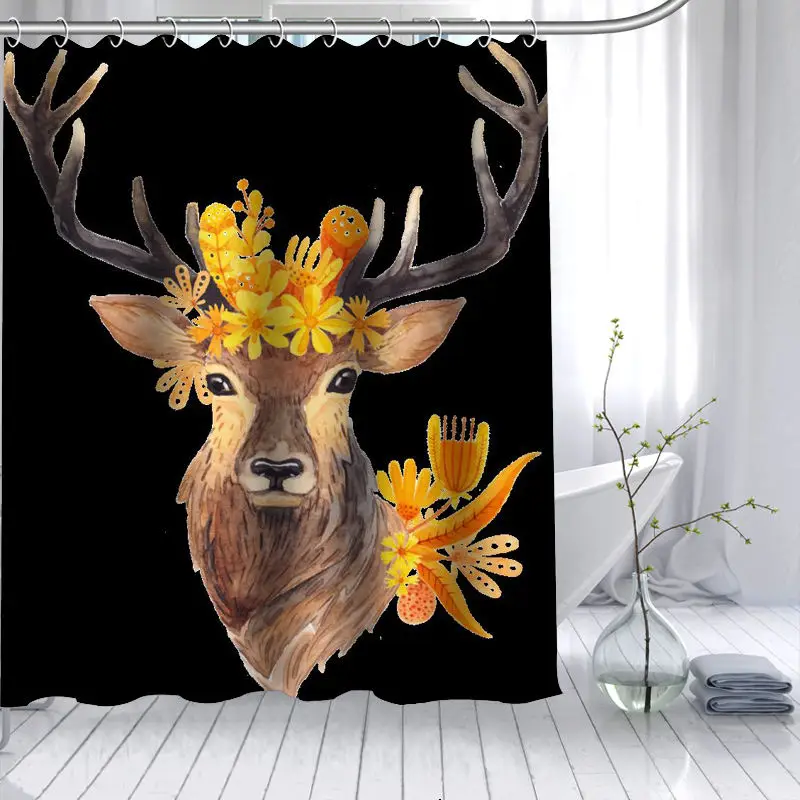 Polyester Fabric Custom Deer Art Animal Shower Curtain Modern Bathroom Curtain Waterproof With Hook Bath Curtain Gift - Цвет: 15