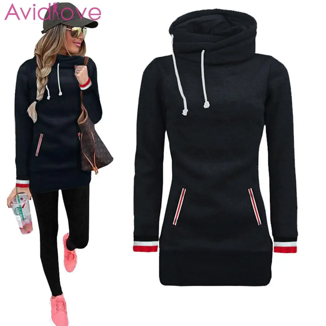 Women Casual Long Sleeve Hooded Solid Pocket Autumn Autumn, Winter Causal Drawstring Pullovers Slim Coat