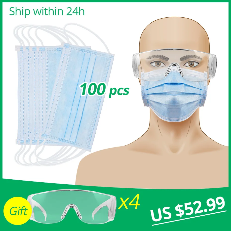 

100ps Mouth face Prevent Bacteria Mouth face Mask Earloops-Mask formaldehyde Non Woven Disposable Anti dust bad smell mouth Mask