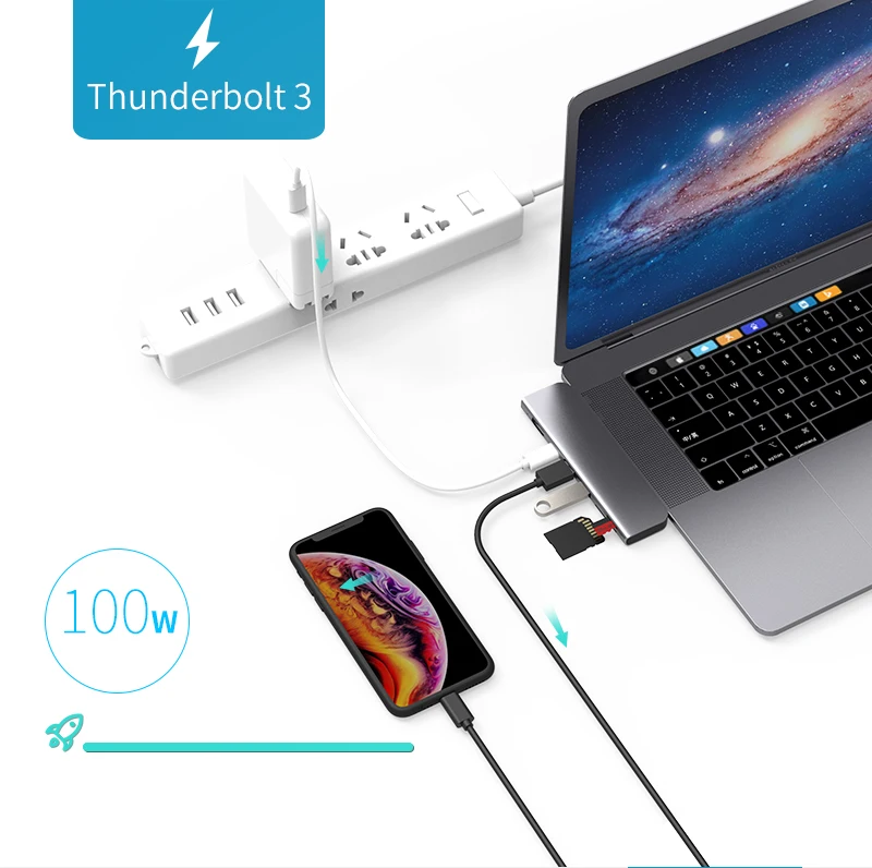 USB 3,1 type-C концентратор к HDMI адаптер 4K Thunderbolt 3 USB C концентратор с концентратором 3,0 TF sd-ридер слот PD для MacBook Pro/Air /