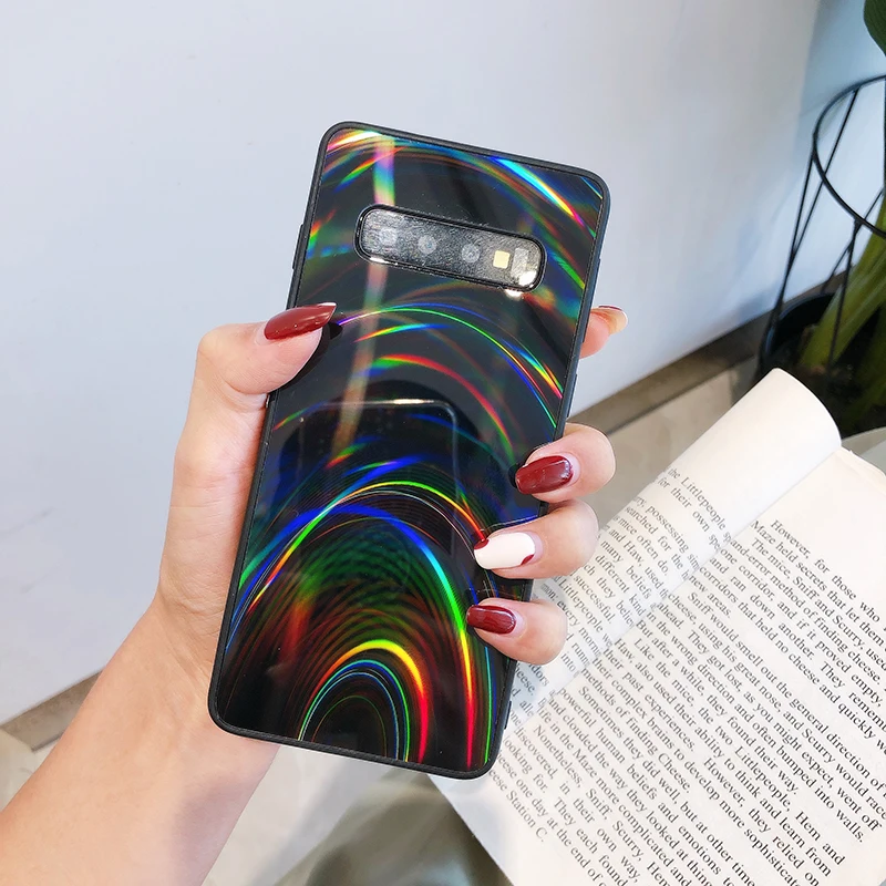Черный Градиентный Радужный чехол для samsung Galaxy A50 A70 A20 A30 A10 S8 S9 S10 Примечание 10 J6 A6 плюс 8 9 A7 ярких цветов на заднюю панель - Цвет: Черный