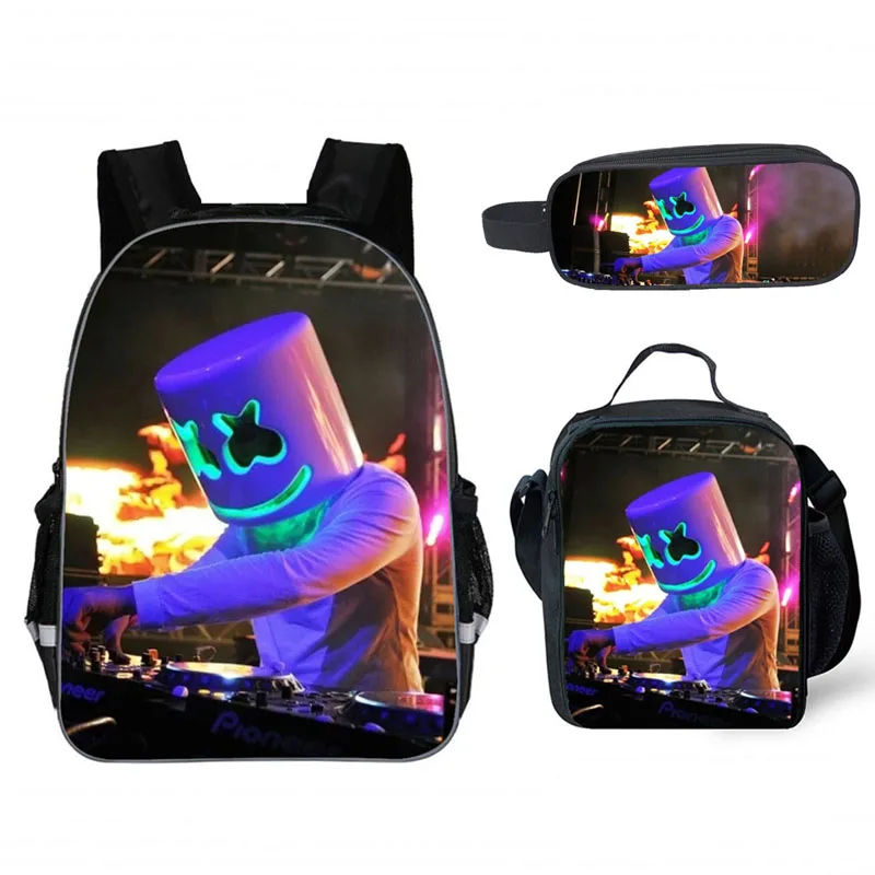 school bag 3 pcs Школьный рюкзак для детей Marshmello сумка Молодежный большой школьный рюкзак для мальчиков/девочек Детский Рюкзак Bookbag - Цвет: school bag 3 pcs
