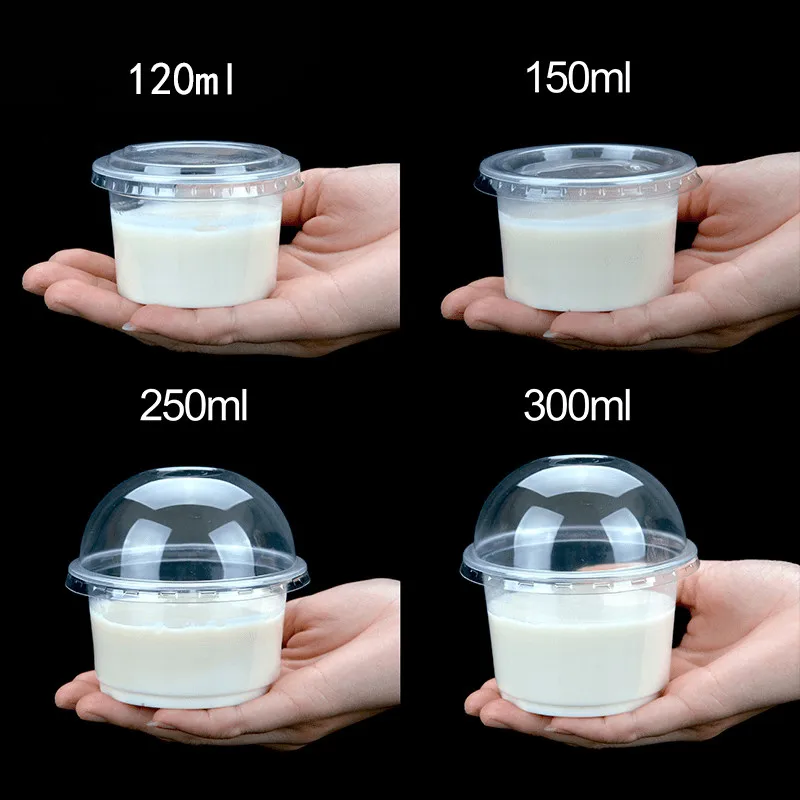 100 шт Высокое качество круглый одноразовый Пудинг Желе Йогурт для салата и мороженого чашка различная емкость прозрачные пластиковые стаканчики с крышками