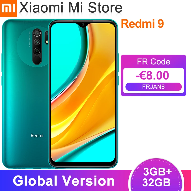 В наличии глобальная версия Xiaomi Redmi 9 смартфон 3 ГБ 32 Helio G80 Восьмиядерный 13 МП AI Quad
