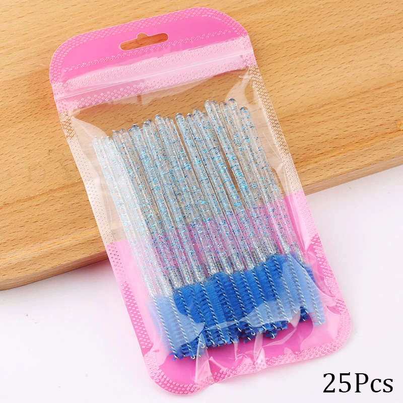 A-Blue-25pcs 50 шт. одноразовый Кристалл щеточки с тушью для ресниц палочки Аппликатор Прививка ресниц Керлинг гребень Красота Макияж инструмент - Handle Color: A-Blue-25pcs