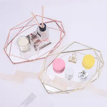 

Hexagonal Metal Tray Three Dimensional Jewelry Storage Basket Box Desktop Decor