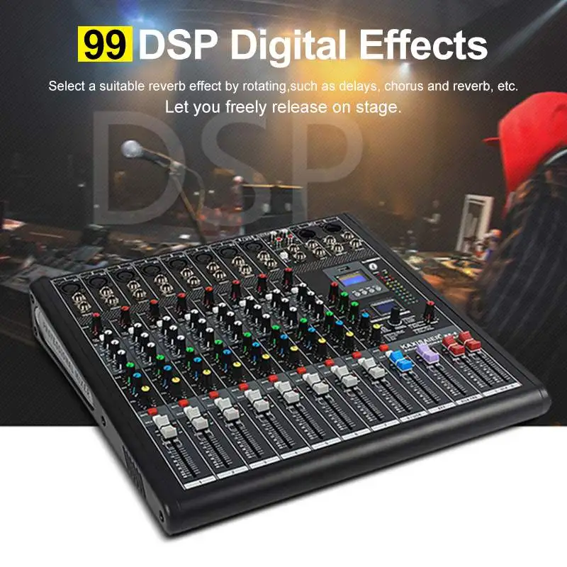 6/812/16 каналов 35 Вт аудио микшер DJ микшерный пульт 99 DSP эффекты цифровой USB bluetooth 48 В Phantom стерео усилитель звука