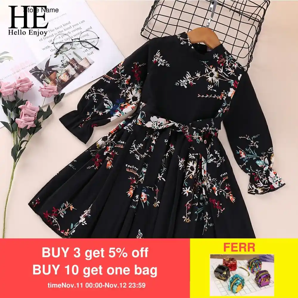 Kids Girls Long Sleeve Princess Dress Casual Party Elegant Swing Dresses Clothes