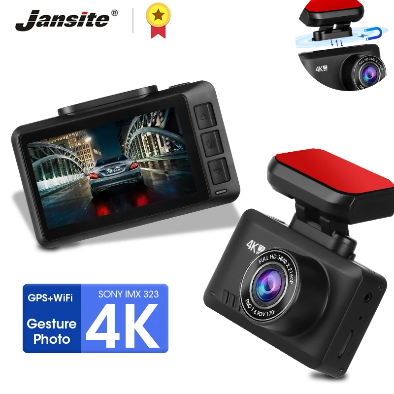 

Jansite 4K MINI Car DVR 2.45" Screen Ultra HD Dashcam 3840*2160P Gesture Photo WIFI GPS Track Playback Registrars 1080P Rear cam