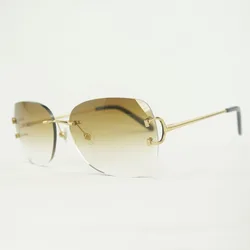 New Rimless C Wire Sunglasses Men Oversize Eyewear For Summer Diamond Cutting Glasses Metal Frame Oculos Gafas
