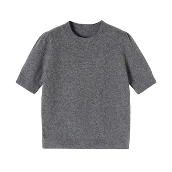 

Women Sweater 2020 Spring and Summer New Women's Alpaca Short Sleeve Knit T-Shirt Round Neck Puff Sleeve Sweater