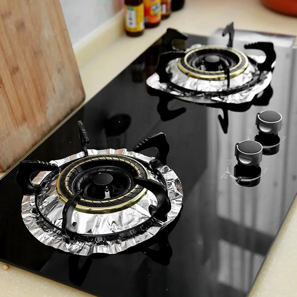 10pcs Kitchen Oil Proof Stove Liners Disposable Aluminum Foil Stove Burner Covers Gas Oven Pad For Cooking Kitchen Accessories