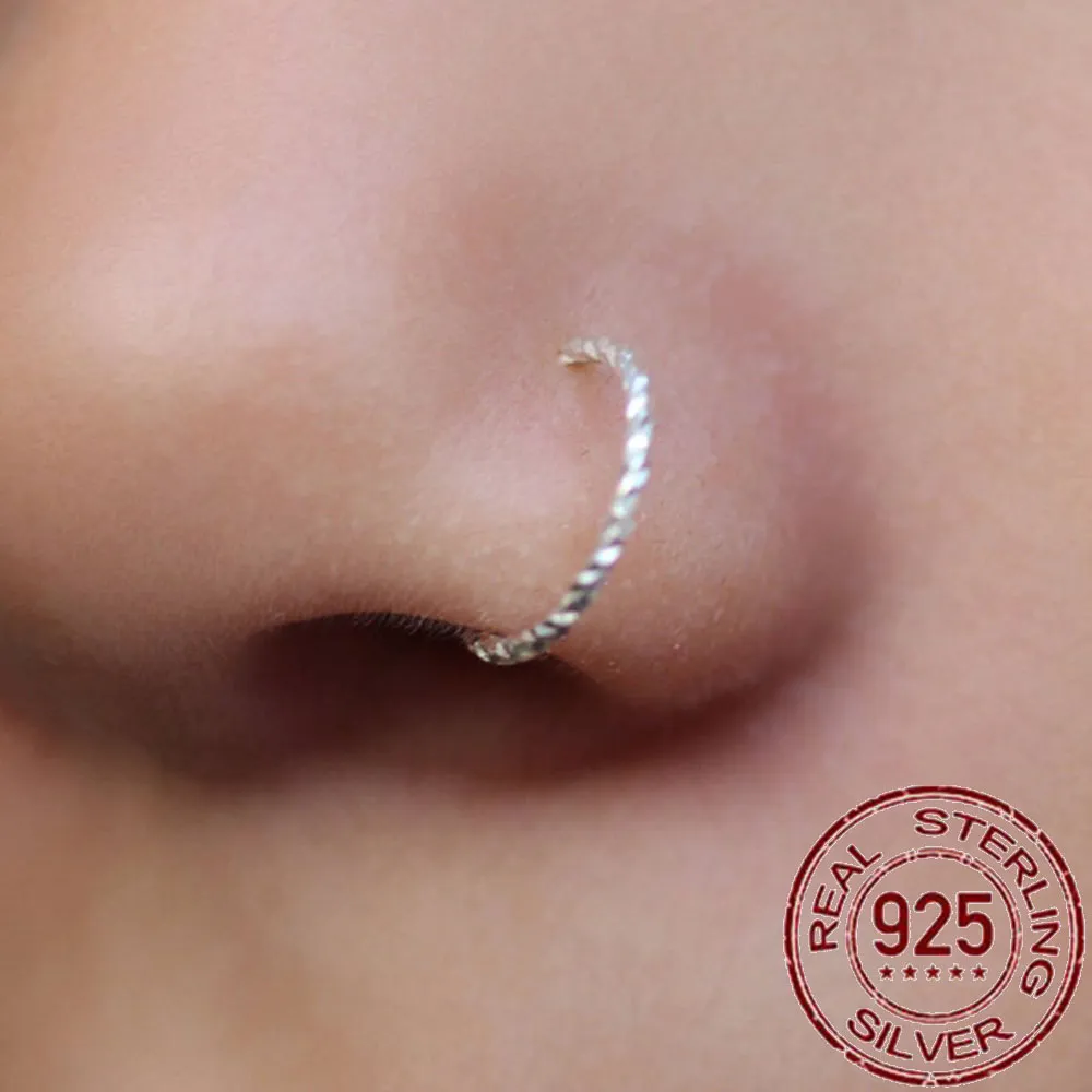 India Nose ring hoop 925 sterling silver thin nose piercing for women men twist zircon cartilage