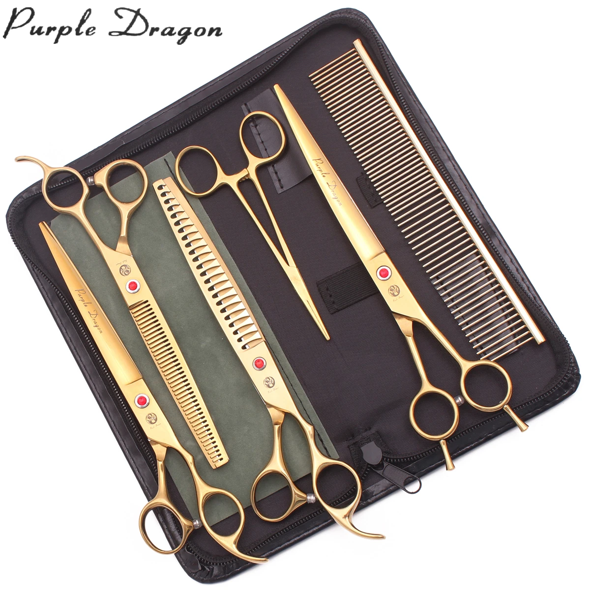 Dog Grooming Scissors Kit 8" Japan 440C Thinning Shears Chunker Curved Z3015