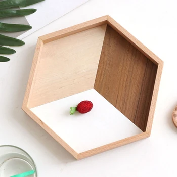 

Best Hexagon Wood Tray Serving Storage Tray Dinner Plate Snack Dessert Coffee Plate Table Decoration Dessert Makeup Jewelry Hold