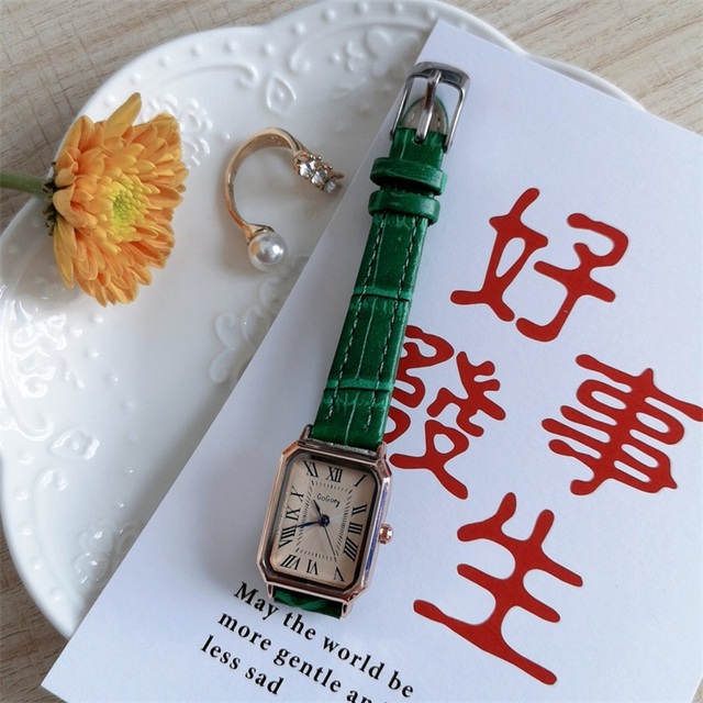 Roma Scale Women Watches 2021 Fashion Casual Rectangle Female Quartz Clock Vintage Brown Leather Ladies Wristwatches W9848