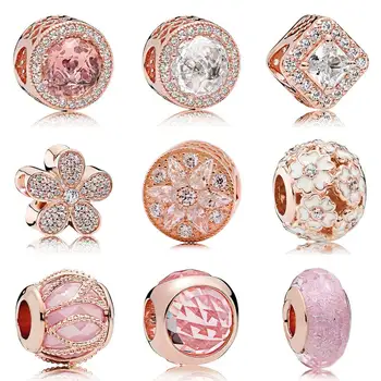 

Rose Gold Pave Radiant Droplet Love heart Geometric Radiance beads Fit Pandora Bracelet 925 Sterling Silver Charms Jewelry