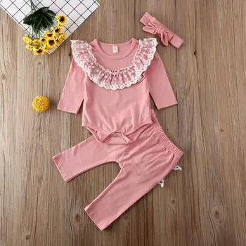 

Toddler Kids Baby Girls Ruffle Lace Tops Pants Leggings 3Pcs Outfits Set Clothes