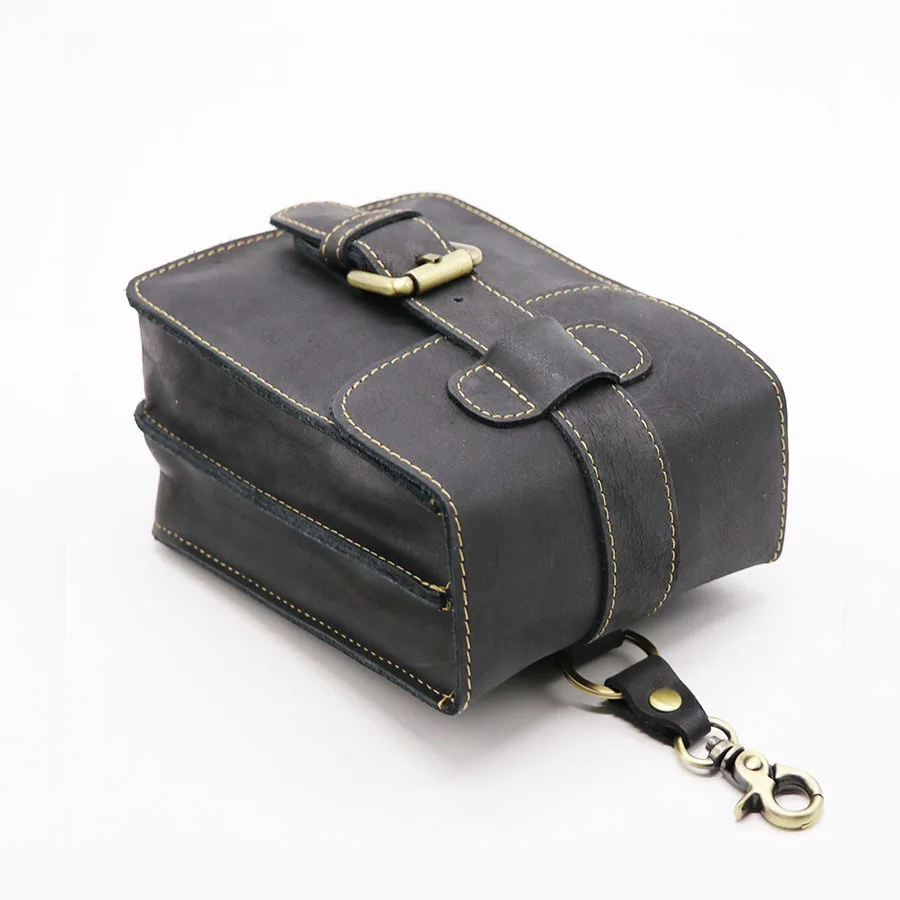 Бренд GO-LUCK, повседневный чехол-кошелек для мобильного телефона 7 дюймов, мужской чехол из натуральной кожи с ремнем, накрест на талии, поясная сумка - Цвет: Black