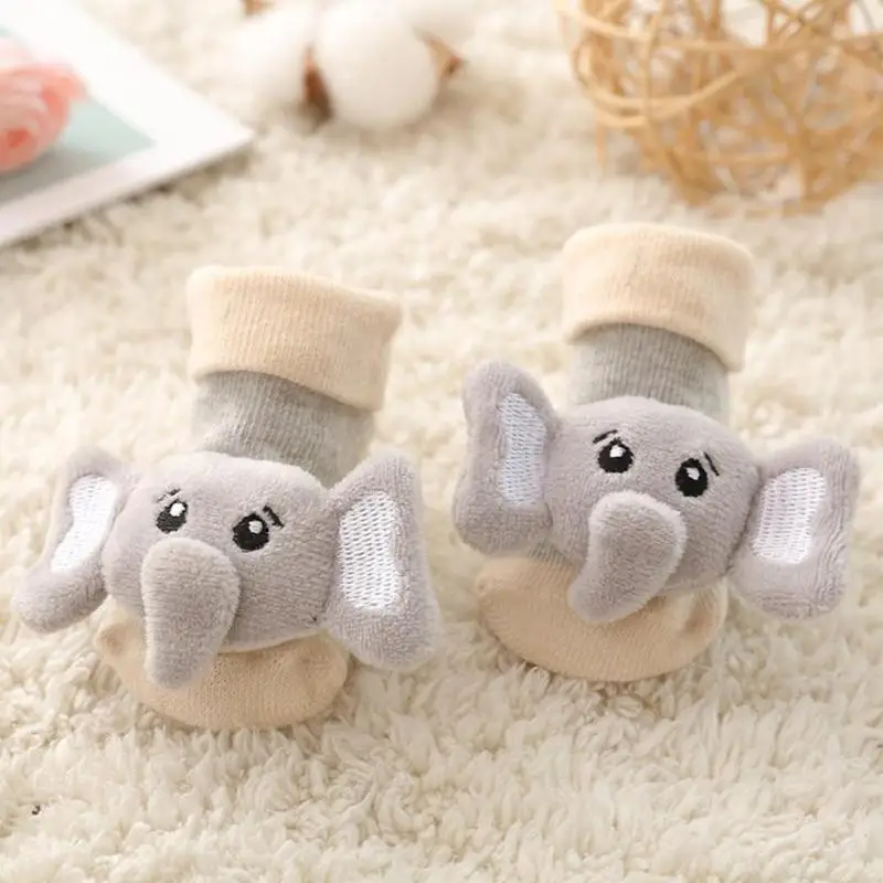 1 пара носков для малышей стерео-носки-тапочки противоскользящие носки с принтом «Свинка», Маленький слон, маленький динозавр, хлопковые носки с колокольчиками