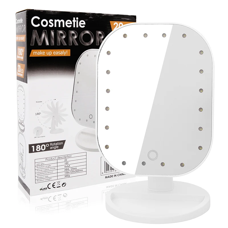Зеркало для макияжа с сенсорным экраном 20 светодиодный настольное косметическое зеркало 180 градусов регулируемое настольное зеркало для макияжа с осветительной лампой инструмент для красоты