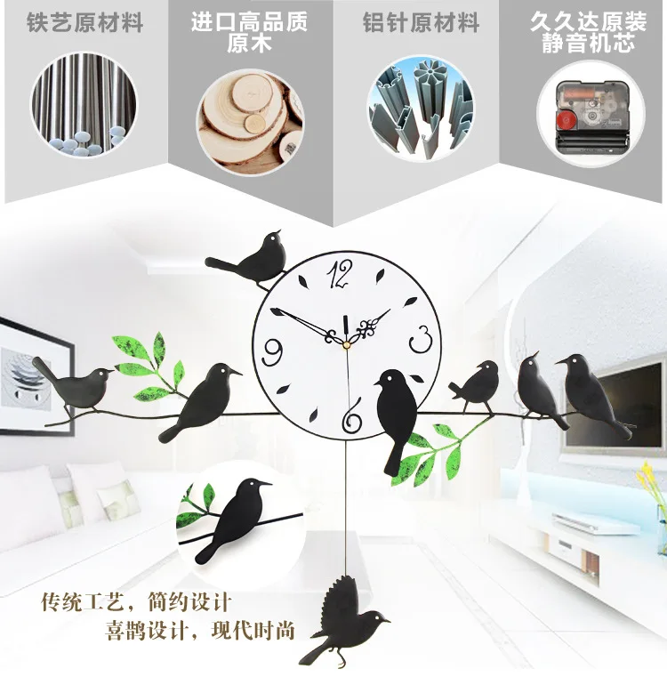 Настенные часы, украшение дома, кварцевые часы с рисунком, современный дизайн, птицы, уникальный подарок, Крафт, время, развертки, wy10233