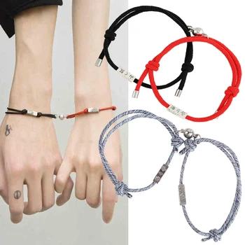 

2Pcs Minimalist Matching Friendship Bracelet Rope Braided Couple Magnetic Attract Each Other Distance Bracelet Lover Jewelry