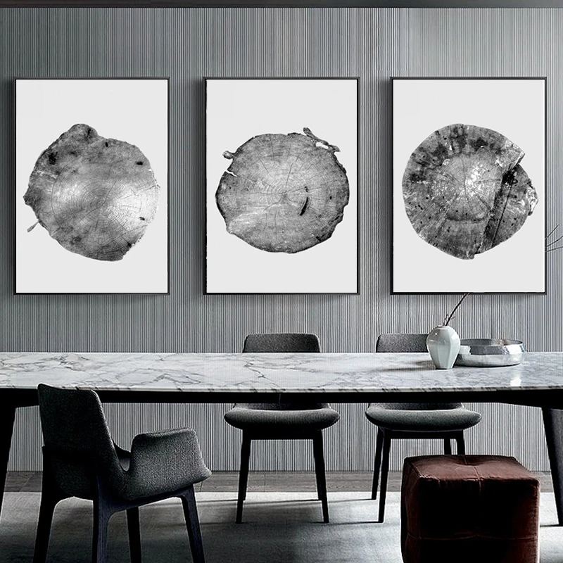 Modern Black White Wall Art Tree Rings Pictures For Living Room Decor Year Rings Canvas Painting Trees Stump Posters And Prints-40X60Cmx3 Pcs No Frame