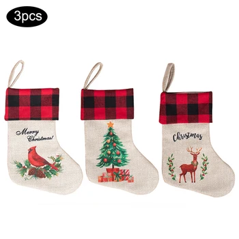 

3/4Pcs Deer Tree Pattern Christmas Tree Hanging Classic Stocking Packing Bag Christmas Children Candy Gift Hanging Decoration