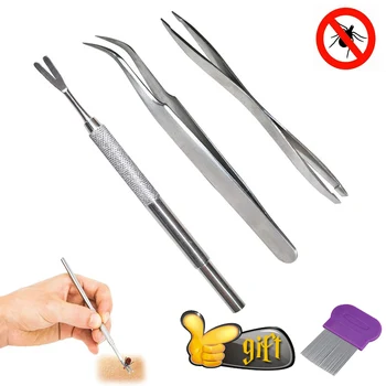 

2 in1Stainless Pet Dog Flea Remover Tick Removal Tool Stainless Steel Double Head Fork Tweezers Clip Dogs Cat Puppy Supplies
