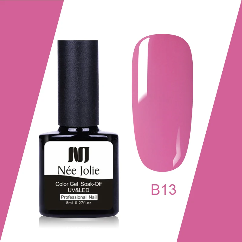 NEE JOLIE, 8 мл, Гель-лак для ногтей, чистый розовый цвет, серия, Перманентный замачиваемый УФ-Гель-лак, Одноцветный дизайн ногтей, Гель-лак - Цвет: B13