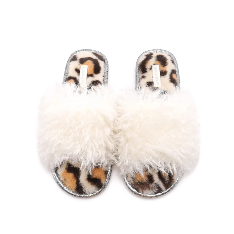 

2020 Winter New Fashion Open Volume Wool Small Leopard Floor Cotton Slippers Home Non-slip Beef Tendon Bottom Plush Slippers