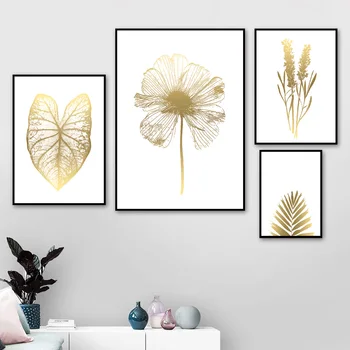 

Golden Monstera Palm Leaf Wheat Flower Wall Art Canvas Painting Nordic Posters And Prints Wall Pictures For Living Room Decor