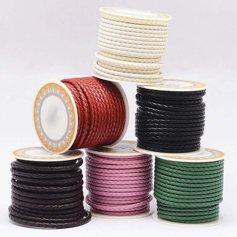 

Braided Leather Cord, Black, 4mm; about 5m/roll