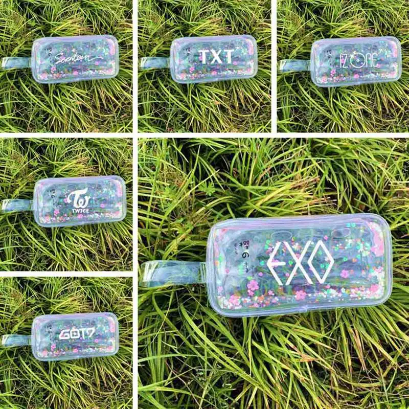 BLACKPINK SEVENTEEN, TXT, IZONE, TWICE, GOT7, EXO чехол для карандашей Красочный прозрачный зыбучий песок сумка для ручек Канцелярские товары школьные принадлежности