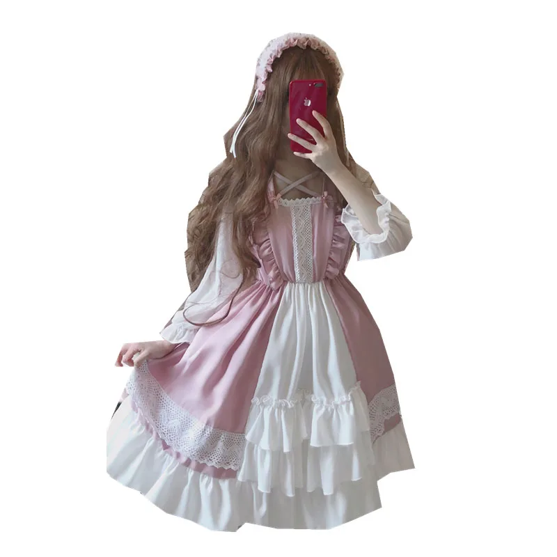 Japanese loli lolita skirt op small cute dress lolita dress schoolgirl fairy skirt gothic women kawaii clothing