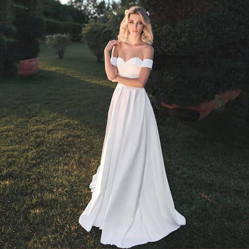

Off The Shoulder Wedding Dress soft Satin Sweetheart Bride Dress Elegant Formal Floor Length Wedding Dress Backless Bridal Gown