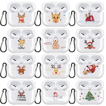 

Soft Silicone Cover Clear Case For Apple Airpods Pro Bluetooth Earphone Cases Christmas Cartoon Elk Coque for Airpod 3 Box Bags