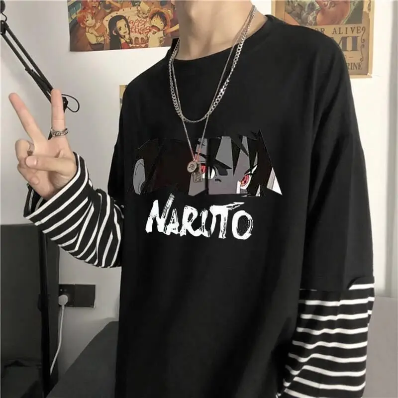 Japan Harajuku Naruto Men Printed Male T Shirt Top Tee Male Hiphop Streetwear False Two Pieces Long Sleeve Tshirts Tees Tops Japan Harajuku Naruto Men Printed Male T Shirt Top Tee Male Hiphop Streetwear False Two Pieces Long Sleeve Tshirts Tees Tops