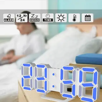 

LED 3D Electronic Digital Clock Bedroom Table Clock Wake Up Large Time Calendar Thermometer Display Alarm Clocks Home Decoration