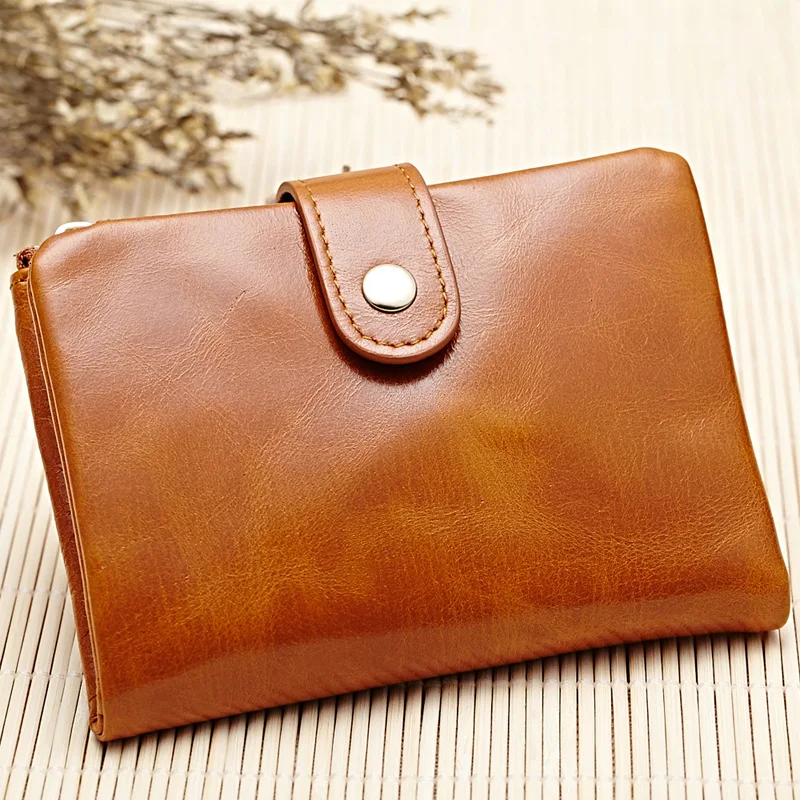 

First Layer Oil Wax Leather Short Women's Wallet Currently Available Wholesale New Style Foreign Trade Retro Men's Oil Wax Walle
