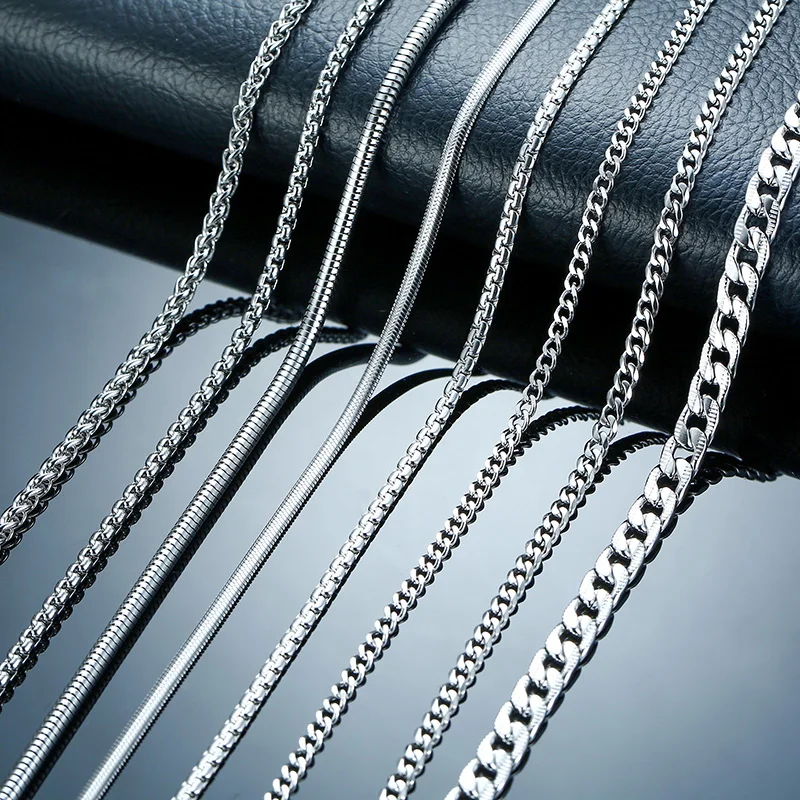 Choker Jewelry Wheat-Chains Curb-Link Men Necklace Stainless-Steel Vnox Snake 3-6MM 24-Inch
