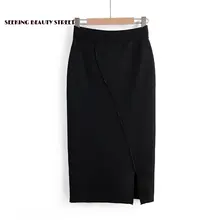 Осенняя и зимняя новая юбка средней длины с высокой талией, юбка средней длины с разрезом, черная юбка размера плюс, уличная юбка